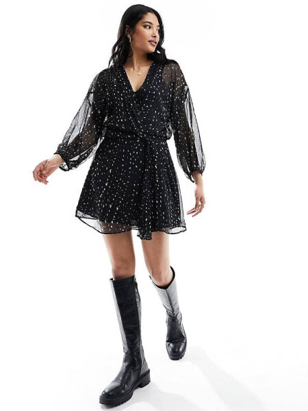 Mango spot mini dress in black