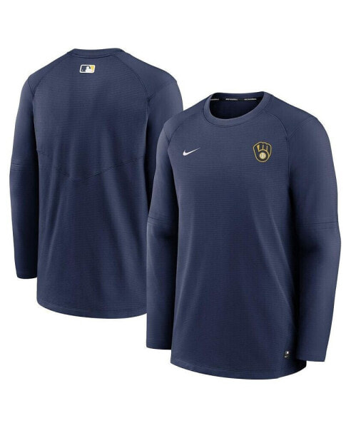 Men's Navy Milwaukee Brewers Authentic Collection Logo Performance Long Sleeve T-shirt