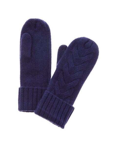 Hannah Rose Chunky Cable Cashmere Mittens Women's Blue