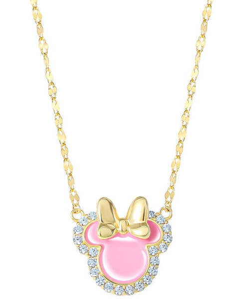 Cubic Zirconia & Pink Enamel Minnie Mouse 18" Pendant Necklace in 18k Gold-Plated Sterling Silver