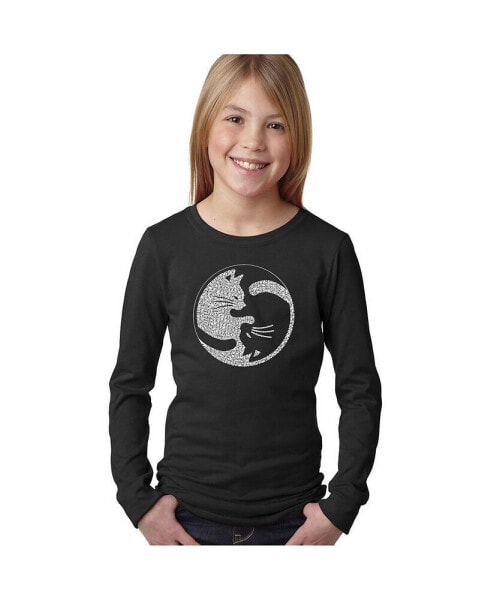 Girls Word Art Long Sleeve T-Shirt - Yin Yang Cat