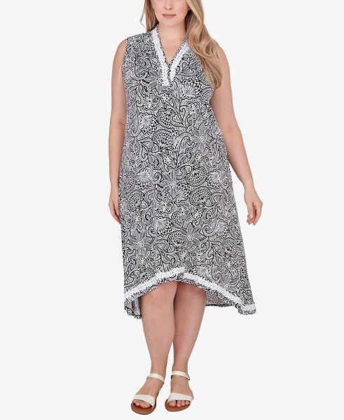 Plus Size Vines Puff Print Dress
