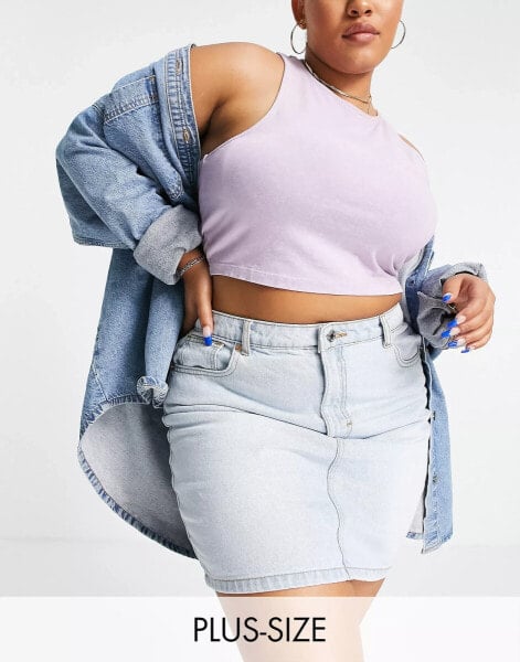 DTT Plus Gabby high waisted denim skirt in light blue