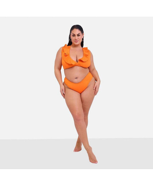 Plus Size Splash Ruffle Bikini Top - Orange