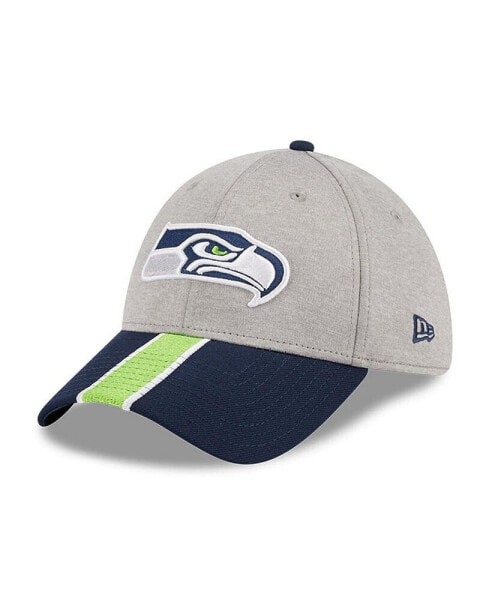 Men's Heather Gray, College Navy Seattle Seahawks Striped 39THIRTY Flex Hat