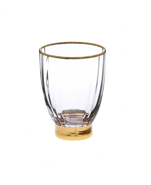 Set of 6 Straight Line Textured Stemless Wine Glasses with Vivid Gold Tone Base and Rim