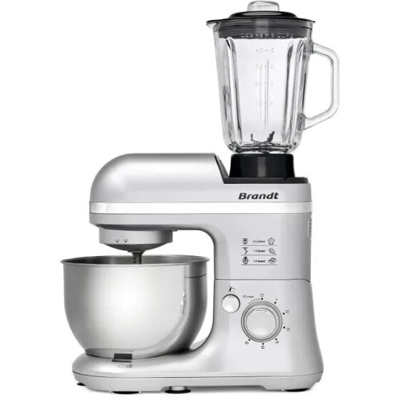 Brandt km650bs - Multifunktionsroboter - Schssel 4L, Mixer 1.5L - 6 Speed ??+ Puls - 650W - Schneebesen, Schlagzeuger, Petrin - Grau Silber