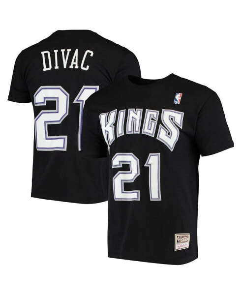 Men's Vlade Divac Black Sacramento Kings Hardwood Classics Stitch Name and Number T-shirt