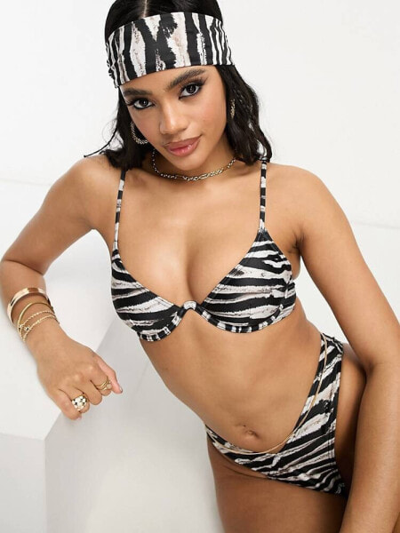 South Beach mix & match underwire bikini top in zebra print 