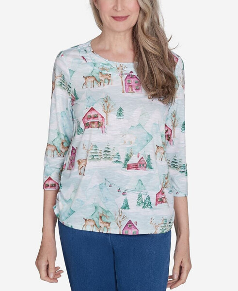 Classic Triple Notch Neck Deer Village Top