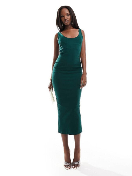 Vesper scoop neck midaxi dress in forest green