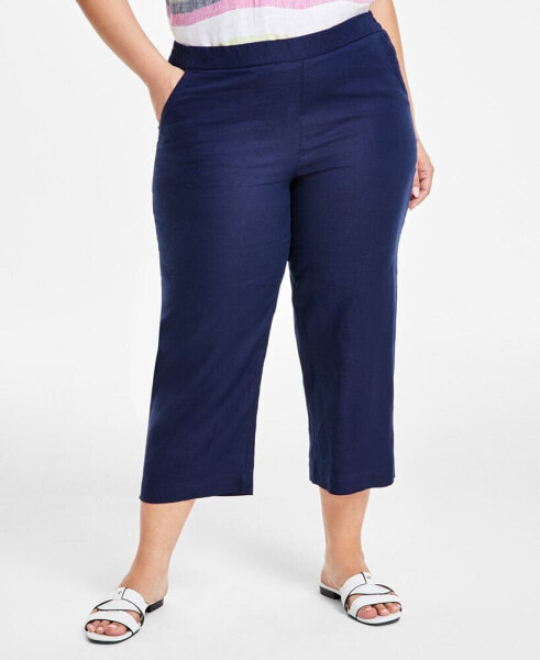 Plus Size 100% Linen Cropped Pants, Created for Macy's