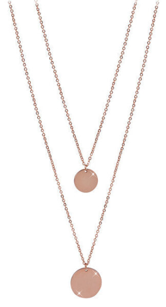 Double necklace with circular pendants made of pink gold-plated steel