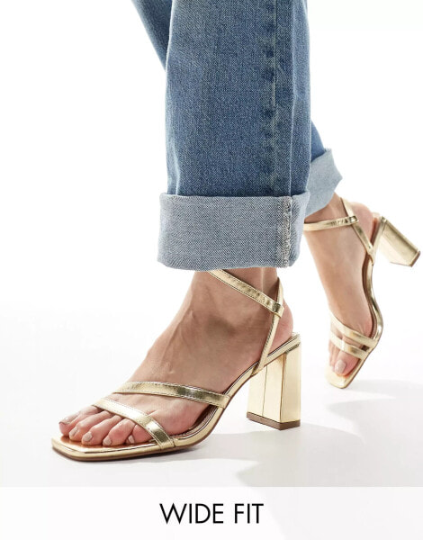 ASOS DESIGN Wide Fit Hampstead mid heeled sandals in gold