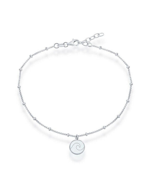 Sterling Silver Beaded Anklet with Wave Disc