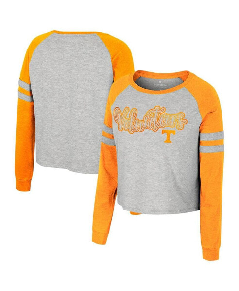 Women's Heather Gray Tennessee Volunteers I'm Gliding Here Raglan Long Sleeve Cropped T-shirt