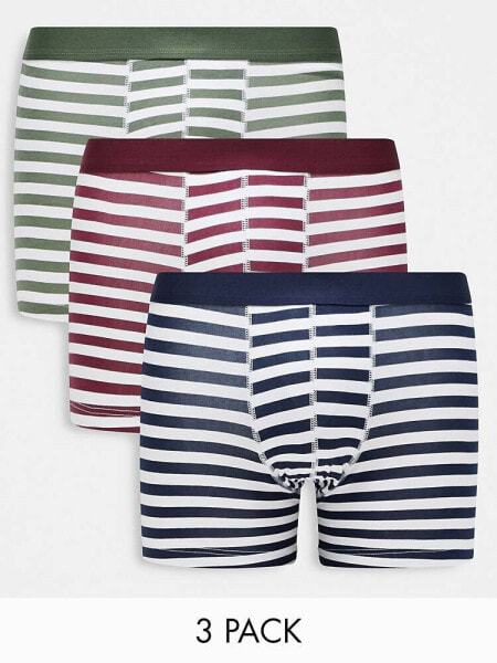 ASOS DESIGN 3 pack jersey trunks in navy stripe