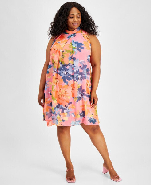 Plus Size Chiffon Mock-Neck Dress