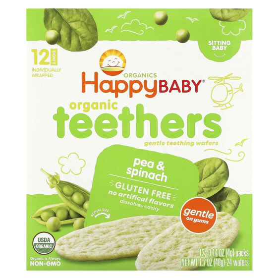Organic Teethers , Gentle Teething Wafers, Pea & Spinach, 12 Packs, 0.14 oz (4 g) Each