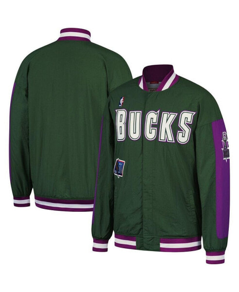 Men's Hunter Green Milwaukee Bucks Hardwood Classics Authentic Warm-Up Full-Snap Jacket