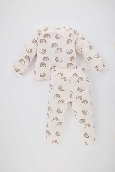 Пижама с длинным рукавом для девочек Defacto Радужный дизайн -100% хлопок