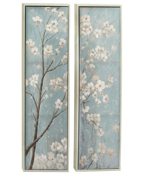 Canvas Cherry Blossom Floral Framed Wall Art with Silver-Tone Frame Set of 2, 20" x 59"