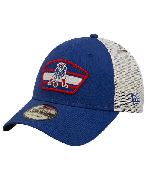 Men's Royal, White New England Patriots Logo Patch Trucker 9FORTY Snapback Hat