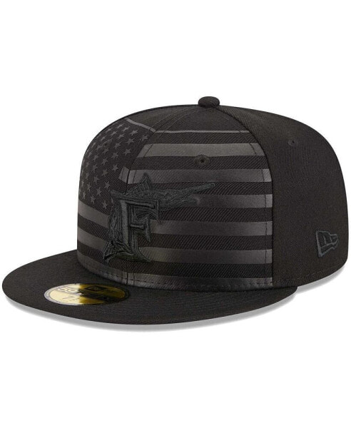 Men's Black Florida Marlins Cooperstown Collection Tonal Flag 59FIFTY Fitted Hat