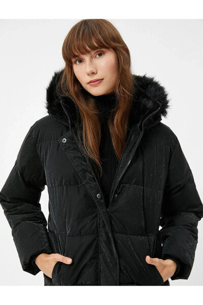 Пуховик Koton Fur Zip Pocket Coat