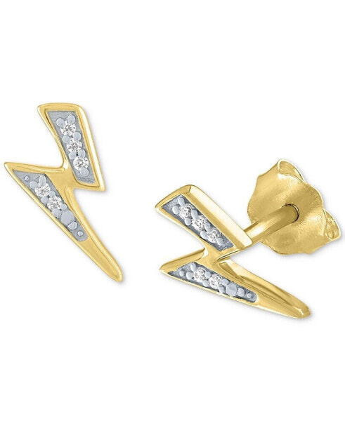 Diamond Accent Lightning Bolt Stud Earrings in 14k Gold-Plated Sterling Silver