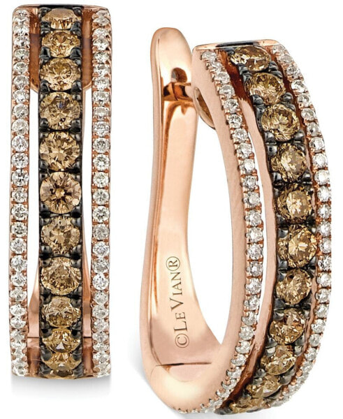 Chocolate and White Diamond Hoop Earrings in 14k Rose Gold (9/10 ct. t.w.)