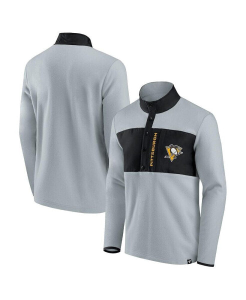 Men's Gray, Black Pittsburgh Penguins Omni Polar Fleece Quarter-Snap Jacket