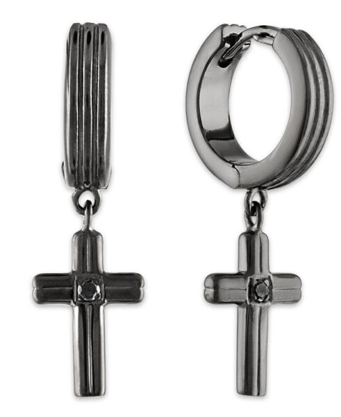 Diamond Accent Cross Drop Hoop Earrings in Black Ruthenium, Created for Macy's