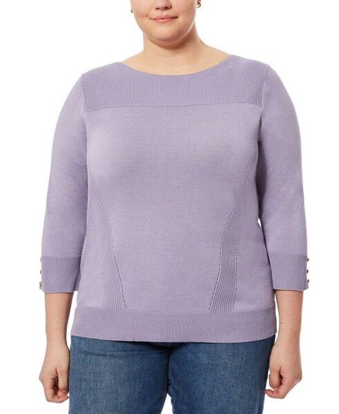 Plus Size Button-Cuff Ribbed Sweater