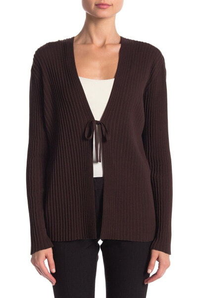 Lafayette 148 New York 156306 Women's Plisse Rib Cardigan Espresso Sz. Large