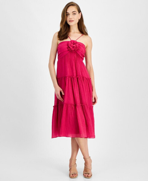 Juniors' Rosette Tiered Midi Dress