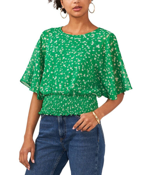 Petite Printed Smocked-Waist Dolman-Sleeve Top