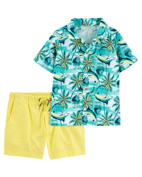 Toddler 2-Piece Tropical Button-Front Shirt & Pull-On Terrain Shorts Set 2T