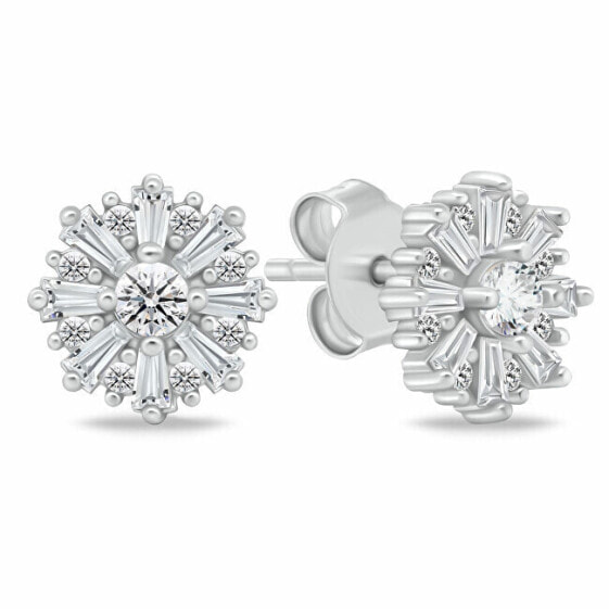 Sparkling silver stud earrings with zircons EA1050W