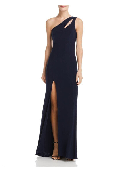 Xscape One-Shoulder Cutout Ity with Front Slit Navy 6