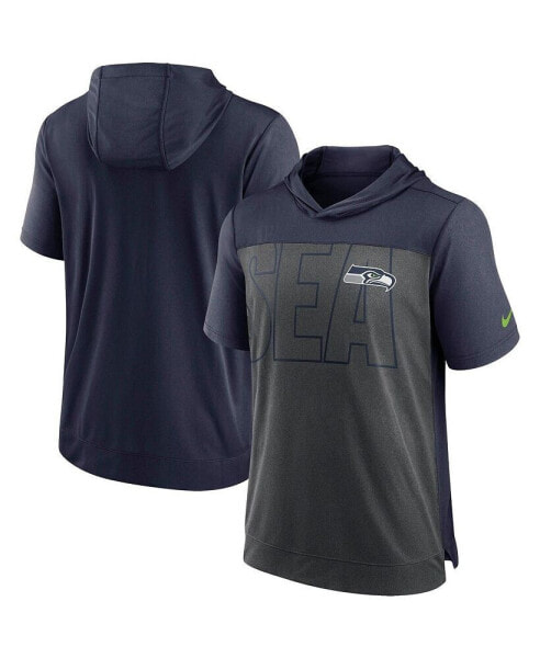 Men's Heathered Charcoal, College Navy Seattle Seahawks Performance Hoodie T-shirt
