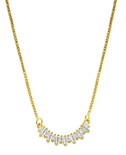 14K Gold-Plated Crystal Curved Bar Necklace