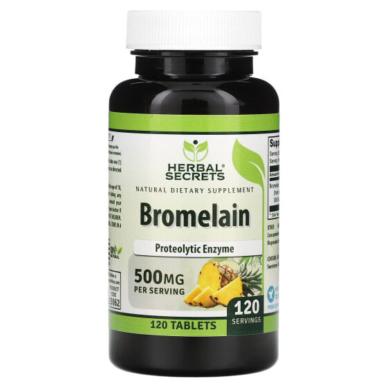 Таблетки для пищеварения Herbal Secrets, Бромелайн, 500 мг, 120 шт.