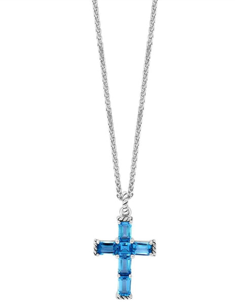 EFFY Collection eFFY® Blue Topaz Cross 18" Pendant Necklace (5 ct. t.w.) in Sterling Silver