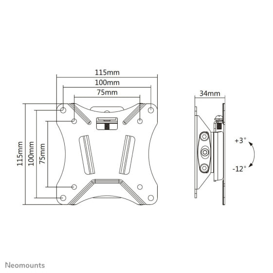 Neomounts by Newstar Select tv wall mount - 25.4 cm (10") - 76.2 cm (30") - 75 x 75 mm - 100 x 100 mm - 0 - 15° - Black