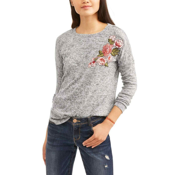 No Comment Juniors' Floral Embroidered Dolman Sleeve Blouse Size M