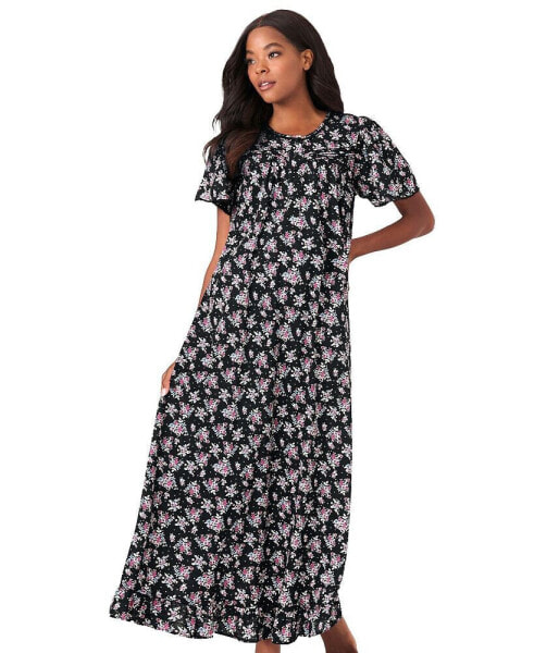 Plus Size Long Floral Print Cotton Gown