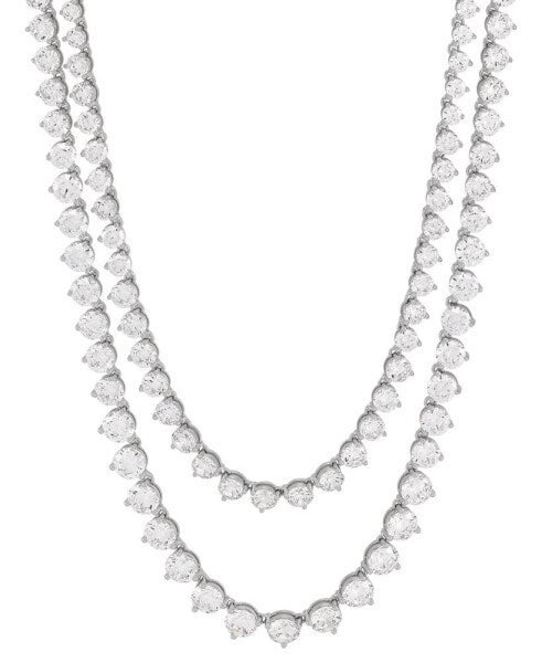 Cubic Zirconia Layered 17" Statement Necklace in Sterling Silver