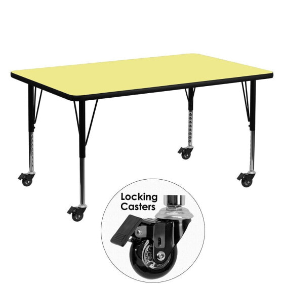 Mobile 30''W X 60''L Rectangular Yellow Thermal Laminate Activity Table - Height Adjustable Short Legs