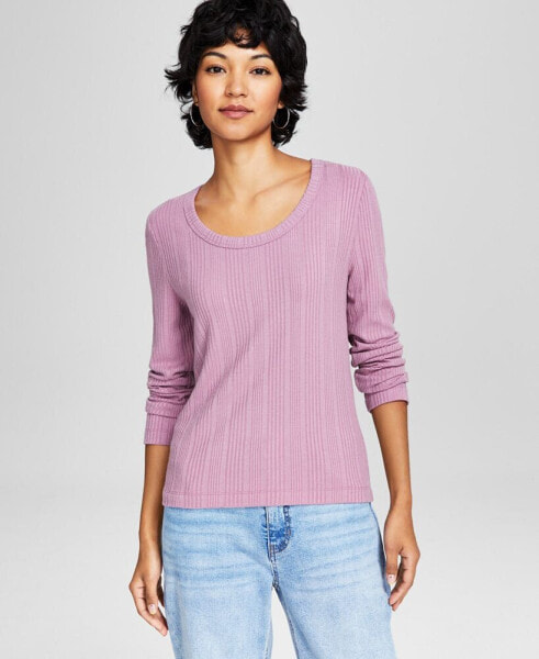 Women's Ribbed Scoop-Neck Top, Created for Macy's